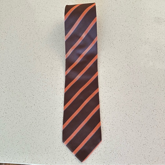 Burberry Brown Orange Striped Silk Tie - Picture 6 of 8